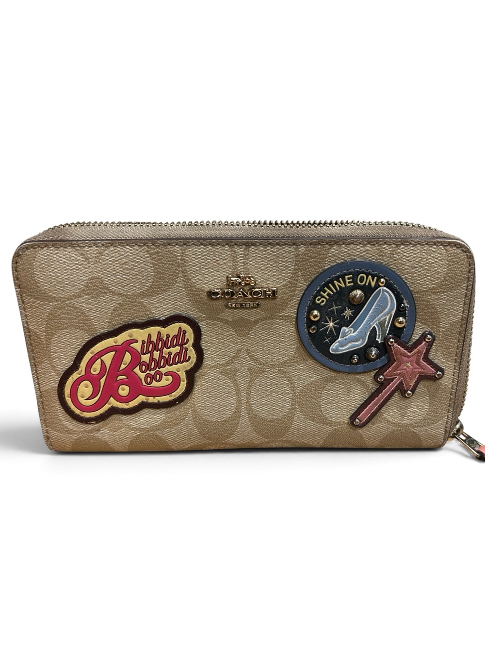 Coach x Disney Cinderella Patches Zip-Around Wallet Beige Logo Pattern